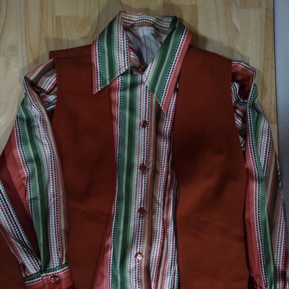 Vintage Jeanique Dots Pattern Polyester Disco Shirt & Career Gear Vest Combo - Picture 2 of 7